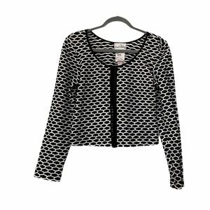 Joseph Ribkoff Long Sleeve Black & White Eyelet Closure Cropped Jacket